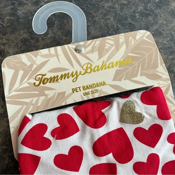 NEW! TOMMY BAHAMA OS Pet Bandana Hearts Red Metallic Gold - Picture 4 of 5